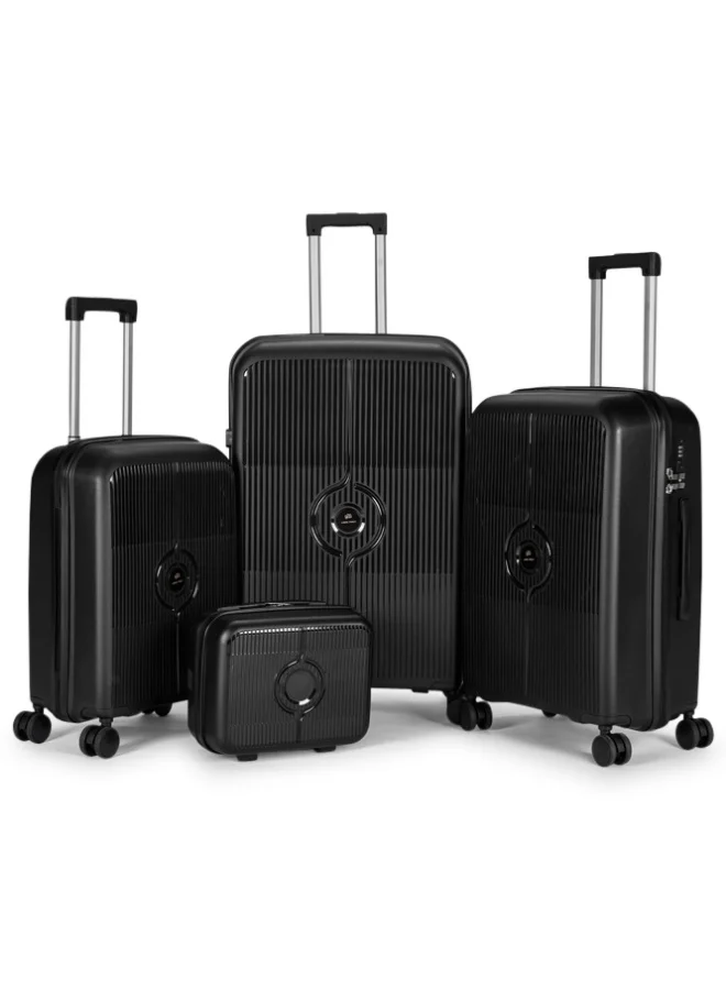 ليمرا طقم شنط سفر مكون من 4 حقائب أمتعة بعجلات و بتصميم صلب وقوي مصنوع  من مادة البولي بوربلين لون أسود